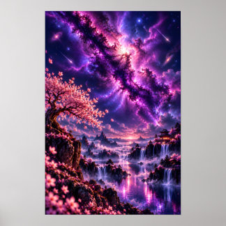 Cosmic Sakura: Himmlische Seen-Fantasie-Galaxie-Ku Poster