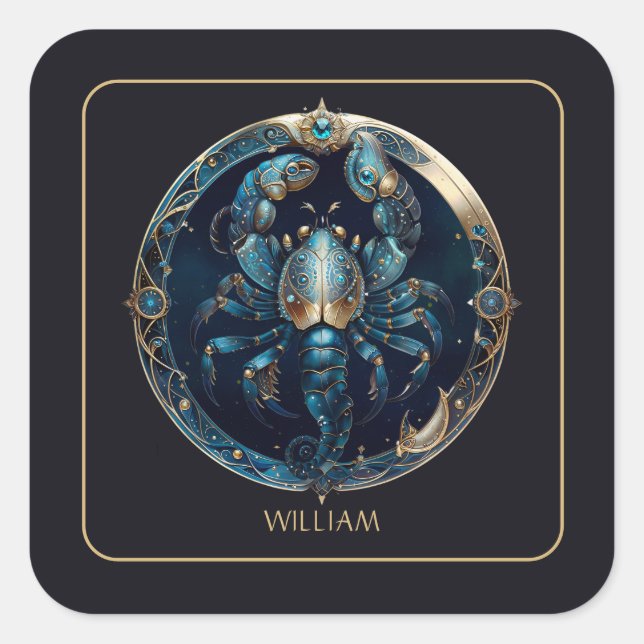 Cosmic Scorpion Zodiac Symbol Black Gold Scorpio Quadratischer Aufkleber (Vorderseite)