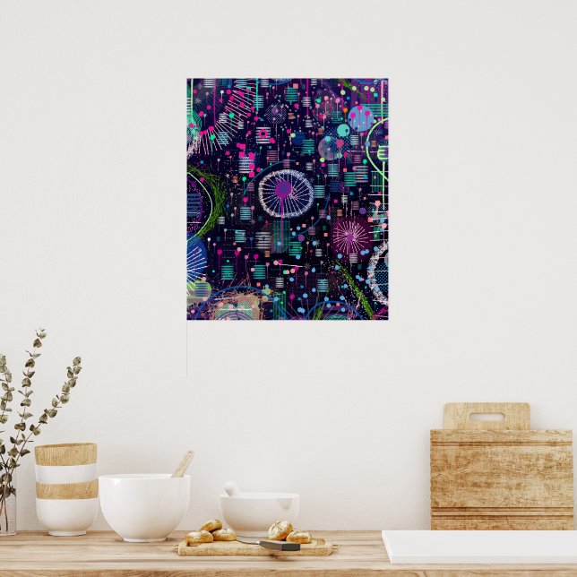 Cosmic Snow Storm: Abstract Maximalism Art Poster (Küche)