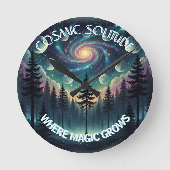 Cosmic Solitude Galaxy Forest •Phases (NO NUMBERS) Runde Wanduhr (Vorderseite)