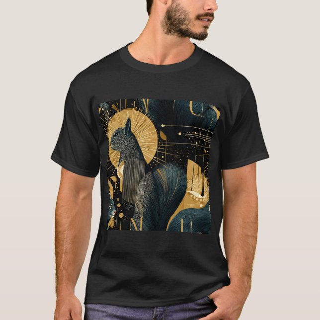 Cosmic Squirrels – Black & Gold Art Deco Pattern T-Shirt (Vorderseite)