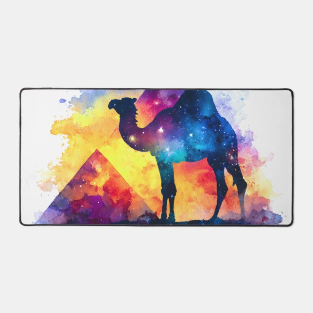Cosmic Starry Night Egyptian Camel Landschaft Schreibtischunterlage (Vorderseite)