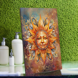 Cosmic Sun Face Digital Art Tabletter Fotoplatte