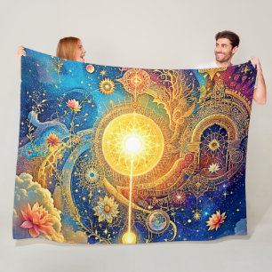 Cosmic Sun Mandala Art Fleecedecke