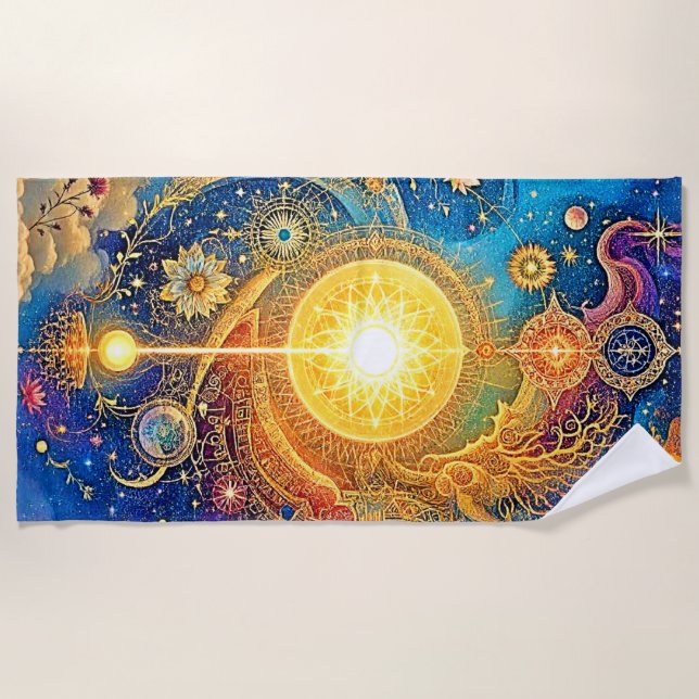 Cosmic Sun Mandala Art Strandtuch (Vorderseite)