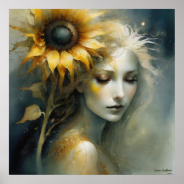 Cosmic Sunflower AI Fantasy Digital Art Print Poster
