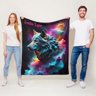 Cosmic Surreal Fantasy Wolf Custom Abstrakt Art Fleecedecke