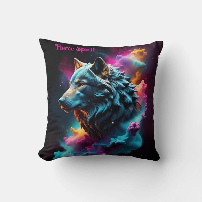 Cosmic Surreal Fantasy Wolf Custom Abstrakt Art Kissen (Vorderseite)