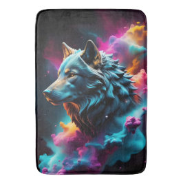 Cosmic Surreal Fantasy Wolf Paint Abstrakt Art Badematte