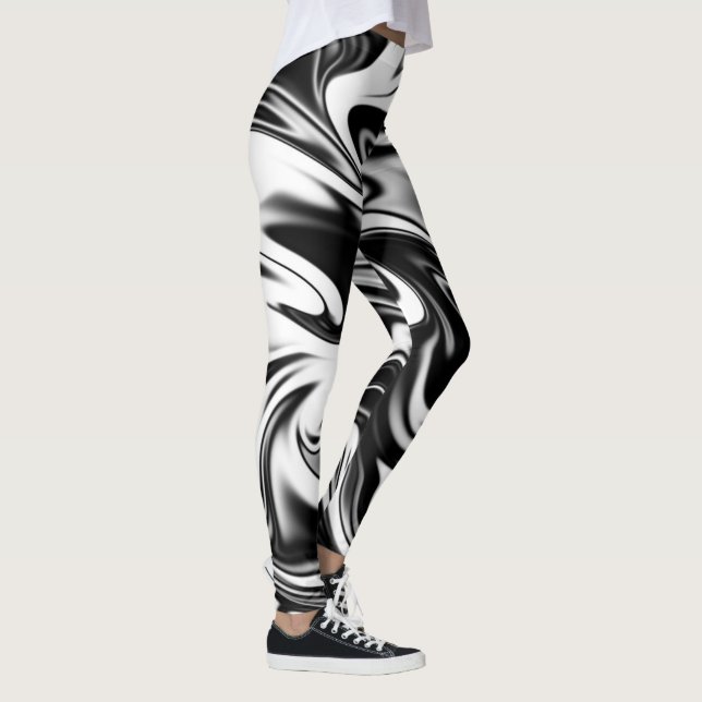 "Cosmic Swirl: Das Schwarz-Weiß-Marmor-Elegante Leggings (Rechts)