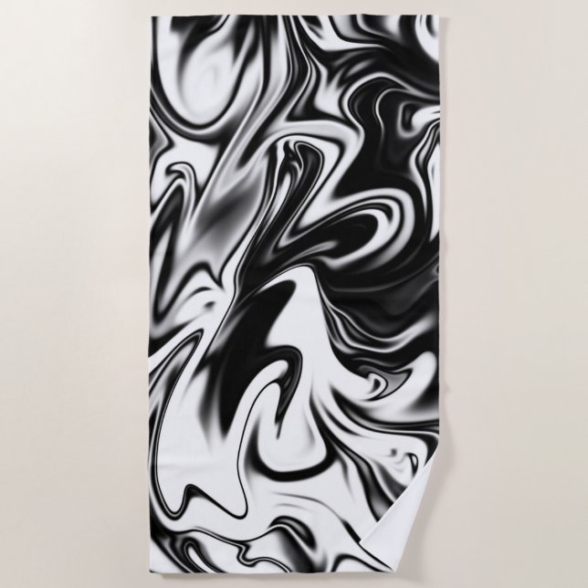 "Cosmic Swirl: Das Schwarz-Weiß-Marmor-Elegante Strandtuch (Vorderseite)