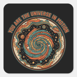 Cosmic Universe In Motion - Retro tee Quadratischer Aufkleber