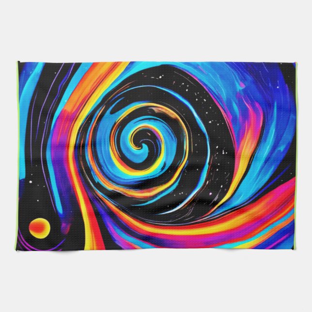 Cosmic Vortex Swirl in Neon Hues Geschirrtuch (Horizontal)