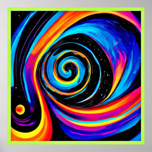 Cosmic Vortex Swirl in Neon Hues Poster