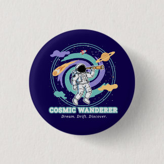 Cosmic Wanderer Astronaut Telescop Button