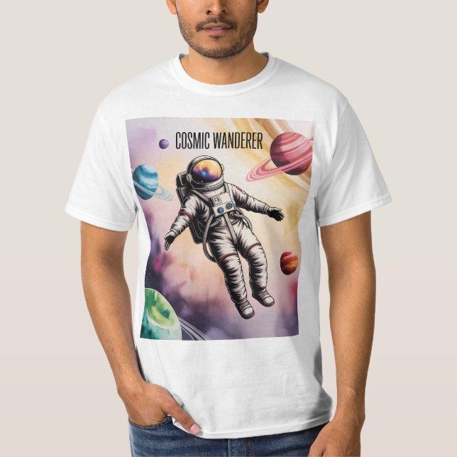 Cosmic Wanderer – Floating Astronaut Space T-Shirt (Vorderseite)