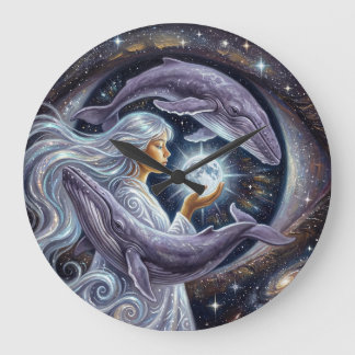 Cosmic Whale and the Girl | Surreal Wall Clock Große Wanduhr