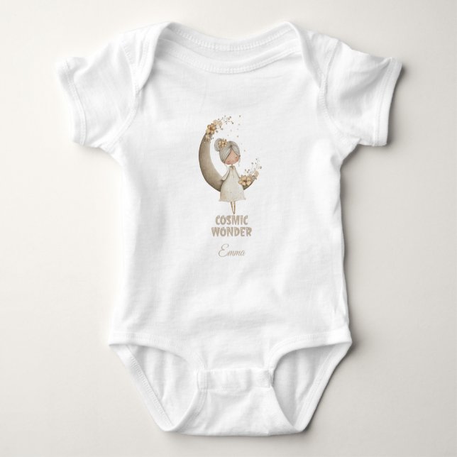 Cosmic Wonder Fairy Moon Personalisierter Name Baby Strampler (Vorderseite)