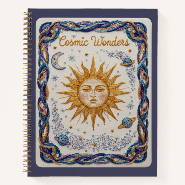 Cosmic Wonders Embroidered Sun and Planets Journal (Devant)