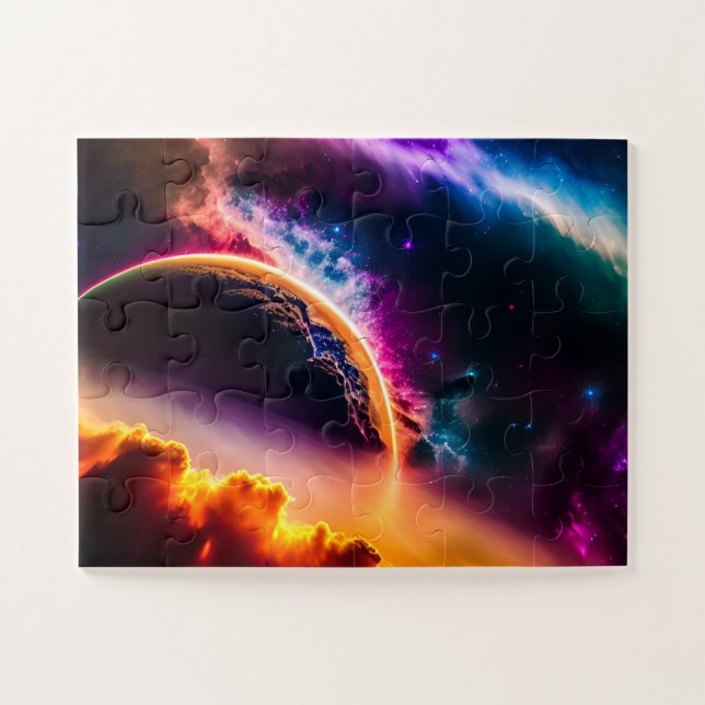 Cosmische farbenfrohe Wolken mit Fun Planet Landsc (Horizontal)