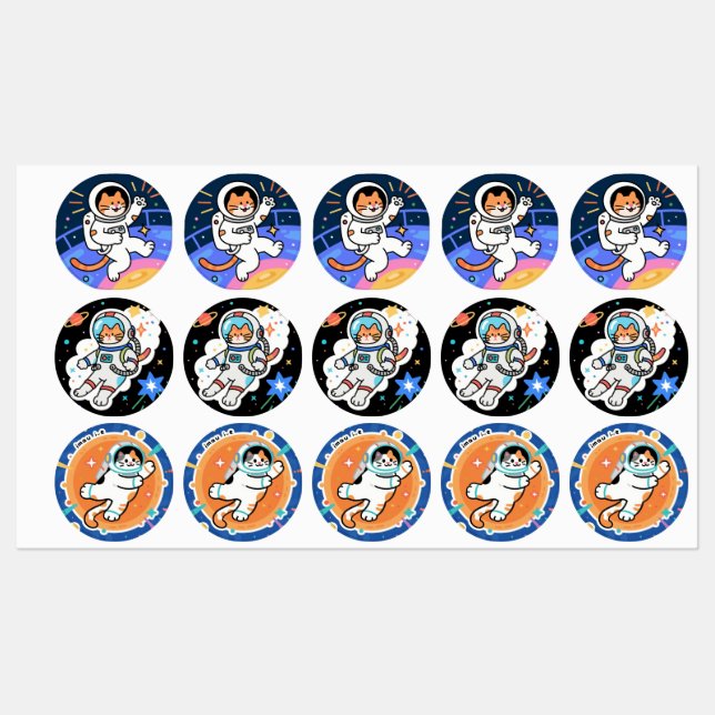 CosmoCat: Paws im Orbit Etiketten (Blatt)