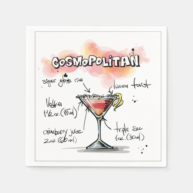 Cosmopoliter Drink Rezept Cocktail Napkin Serviette (Vorderseite)