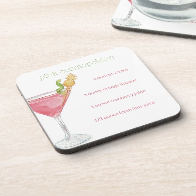 Cosmopolitischer Cocktail Rezept für Wasserfarben Getränkeuntersetzer (Linke Seite)