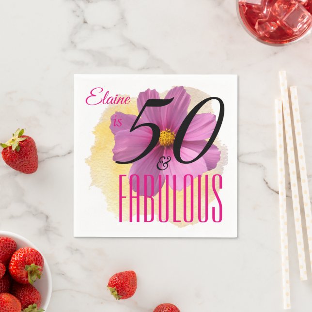 Cosmos-Blume auf Gelbpaint Splash 50 & Fabulous Serviette (Beispiel)