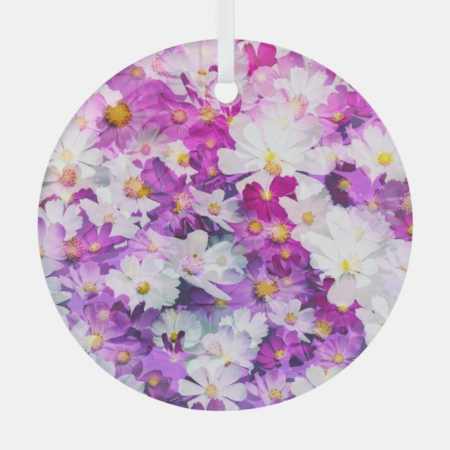 Cosmos-Blume: Blumenrosa lila Hintergrund Ornament Aus Glas (Vorderseite)