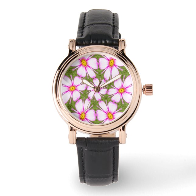 Cosmos-Blume-Muster Armbanduhr (Vorderseite)