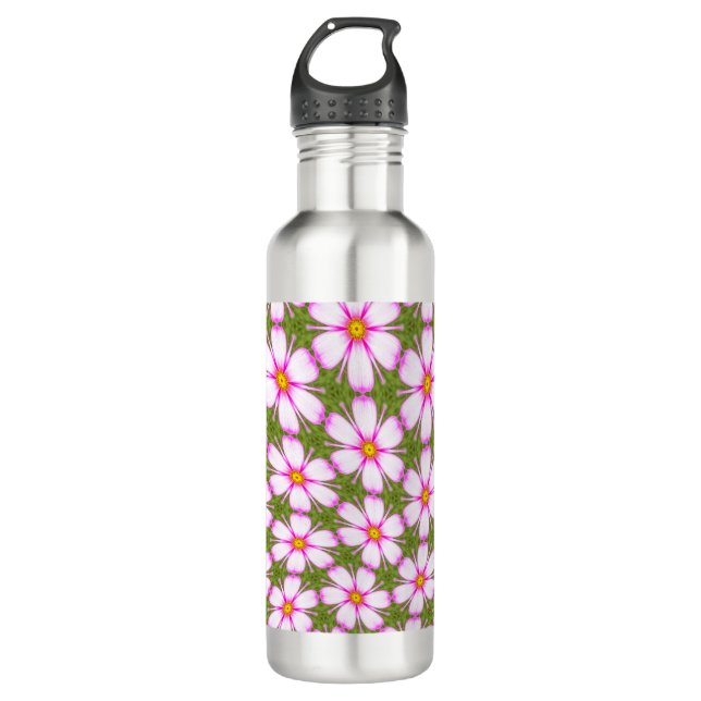 Cosmos-Blume-Muster Edelstahlflasche (Vorderseite)