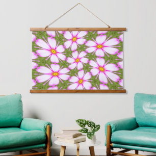 Cosmos-Blume-Muster Wandteppich Mit Holzrahmen