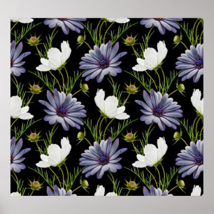 Cosmos Daisy Floral Nahtlose Collage Poster