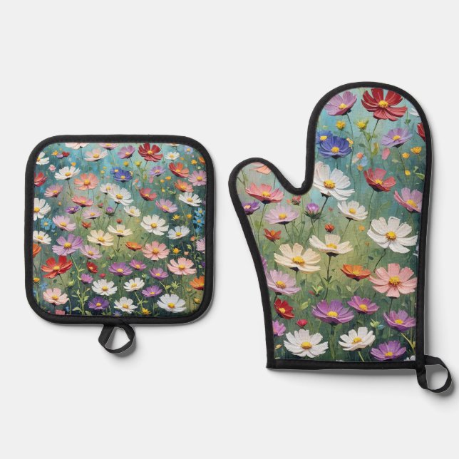 Cosmos Garden Abstrakt Ofenhandschuh & Topflappen-Set (Vorderseite)