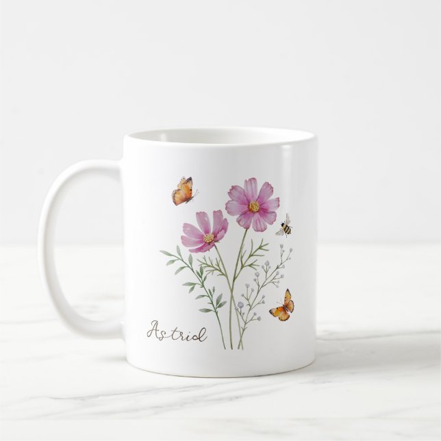 Cosmos-Geburtsmonatsblume Kaffeetasse (Links)