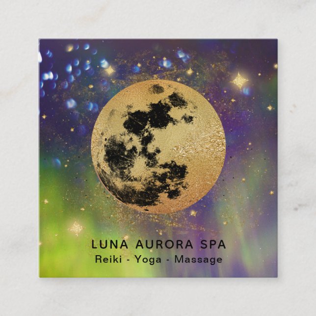*~* Cosmos Gold Moon Aurora Glitzer Stars Quadratische Visitenkarte (Vorderseite)