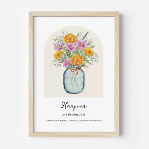 Cosmos Ringelblume Oktober Geburtsmonatsblumenpost Poster