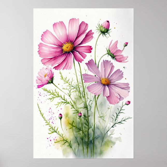 Cosmos rose Fleurs Art Imprimer Poster (Devant)
