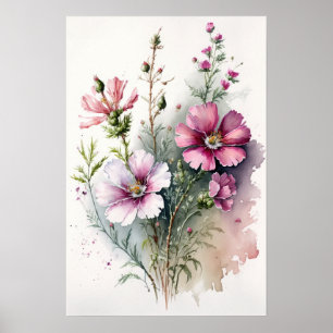 Cosmos rose Fleurs Art Imprimer Poster