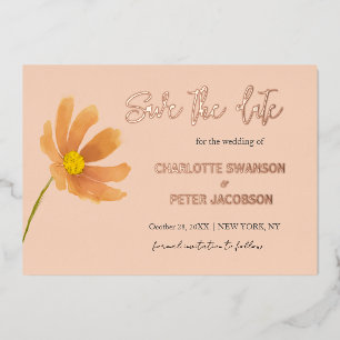 Cosmos Wasserfarbe Blume Save the Date peach Folieneinladung