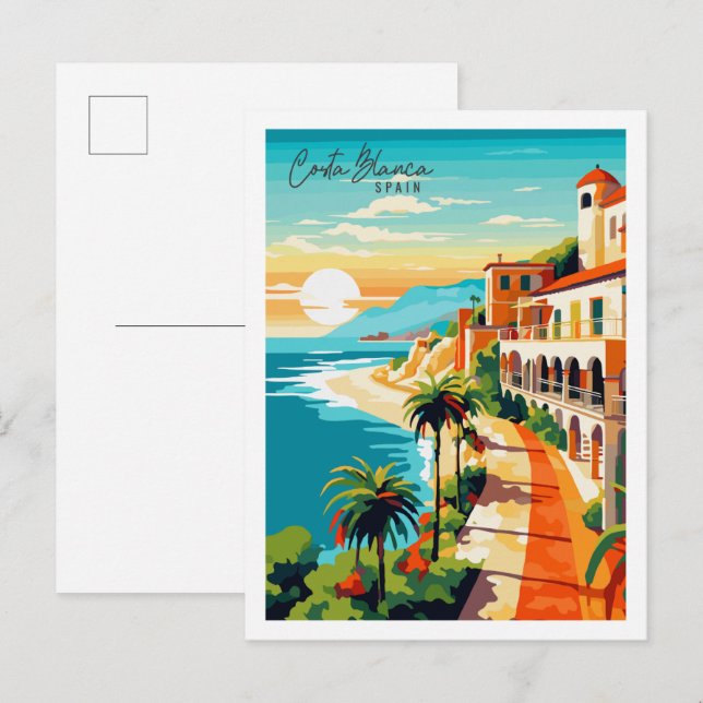 Costa Blanca Spanien Vintage-Illustration Postkarte (Vorne/Hinten)