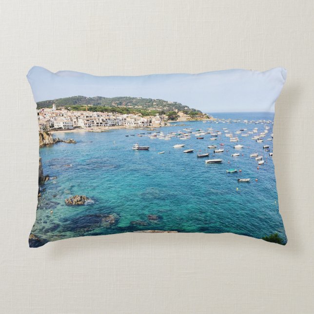 Costa Brava Spanien Landschaftliches Blue Ocean Re Dekokissen (Vorderseite)