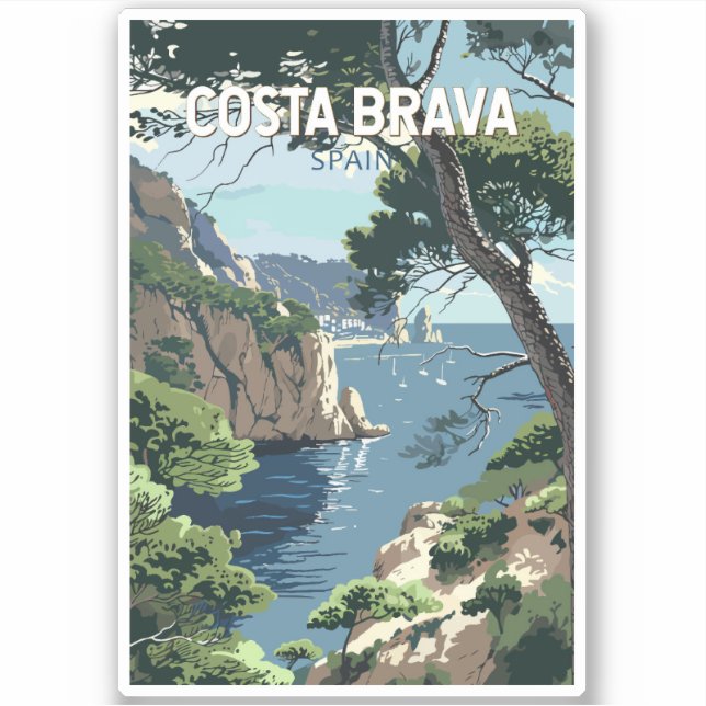 Costa Brava Spanien Reisen Kunst Vintag Aufkleber (Vorderseite)