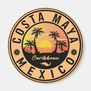 Costa Maya Mexico Retro Sunset Souvenirs Palme Tre Magnet