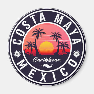 Costa Maya Mexico Retro Sunset Souvenirs Palme Tre Magnet