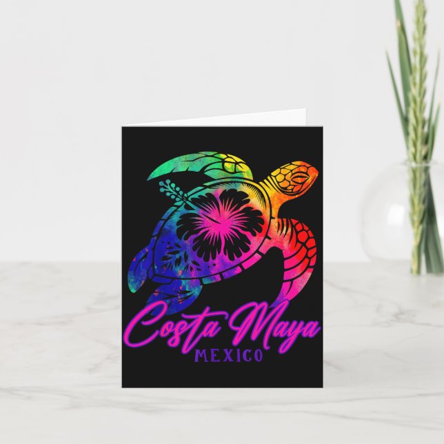 Costa Maya Mexico Tie Dye Sea Turtle Hibiscus Beac Karte (Vorderseite)