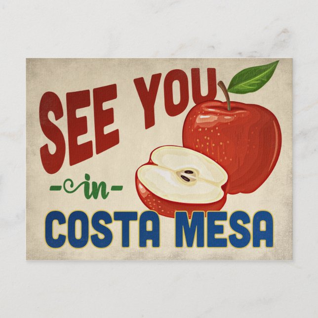 Costa Mesa California Apple - Vintage Travel Postkarte (Vorderseite)