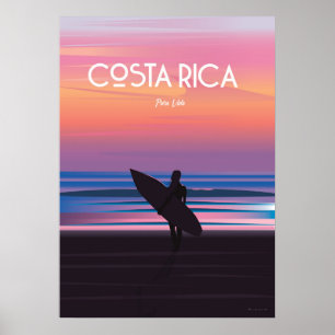 Costa Rica affiche de voyage surf de plage