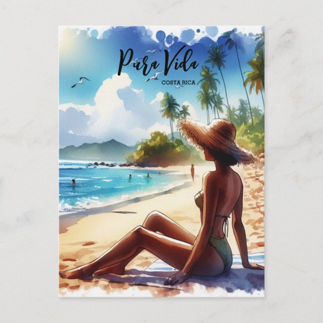 Costa Rica Beach Pura Vida Aquarell Postkarte (Vorderseite)