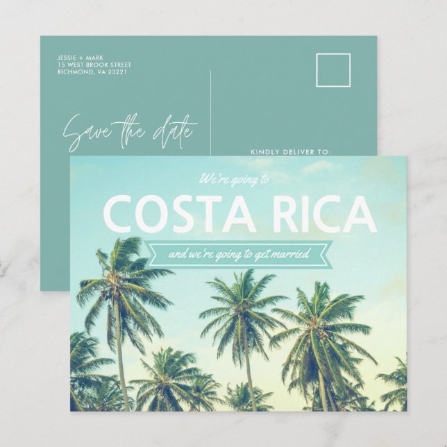Costa Rica Beach Wedding rettet die Daten Ankündigungspostkarte (Vorne/Hinten)